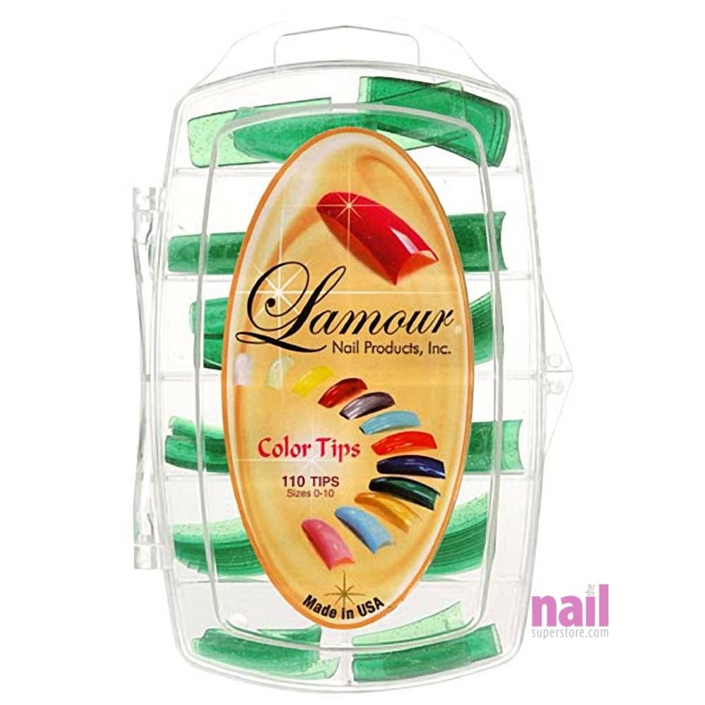 Lamour Colored Nail Tips | Glitter Green – L26 – Box of 100 tips