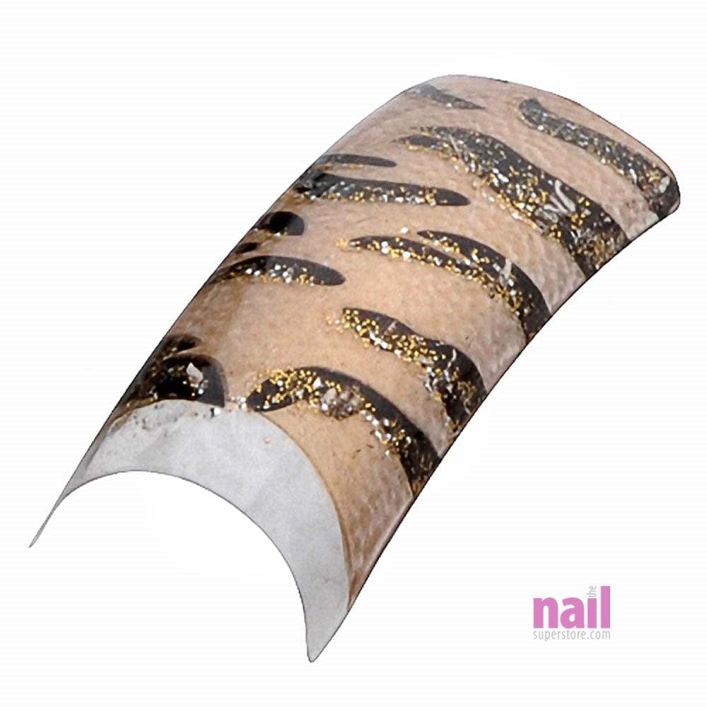 Artisan Pre-Designed Nail Tips | Zebra on Gold – Pack of 100 pieces